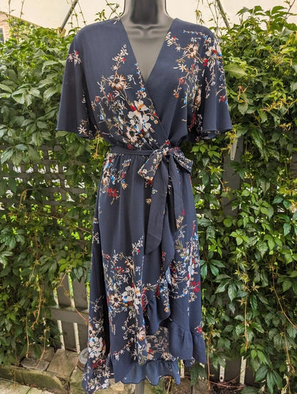 Mela London Floral Wrap Maxi Dress Navy UK14