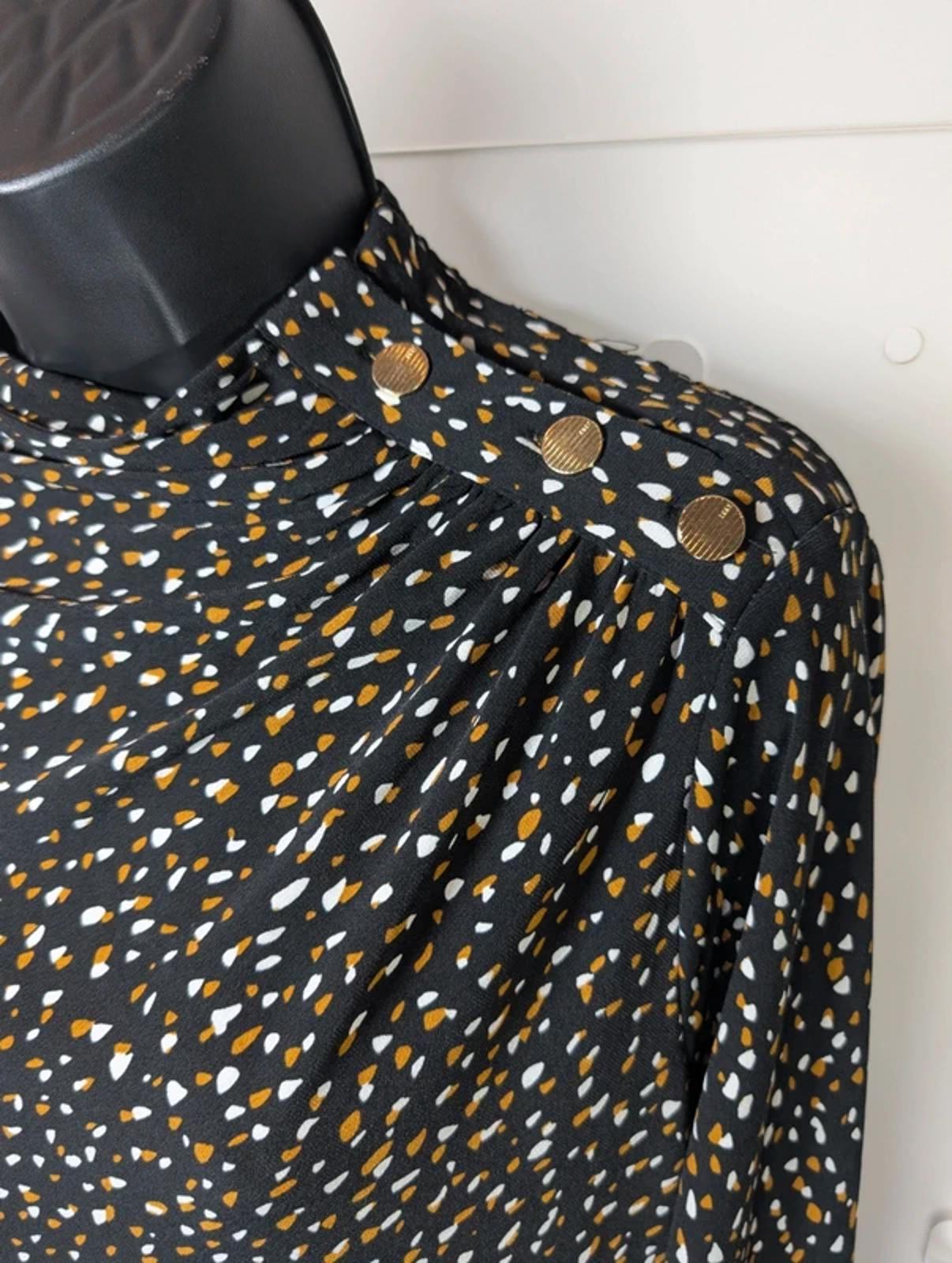 DKNY Speckled High Neck Top Size Medium Button Shoulder
