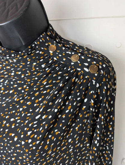 DKNY Speckled High Neck Top Size Medium Button Shoulder