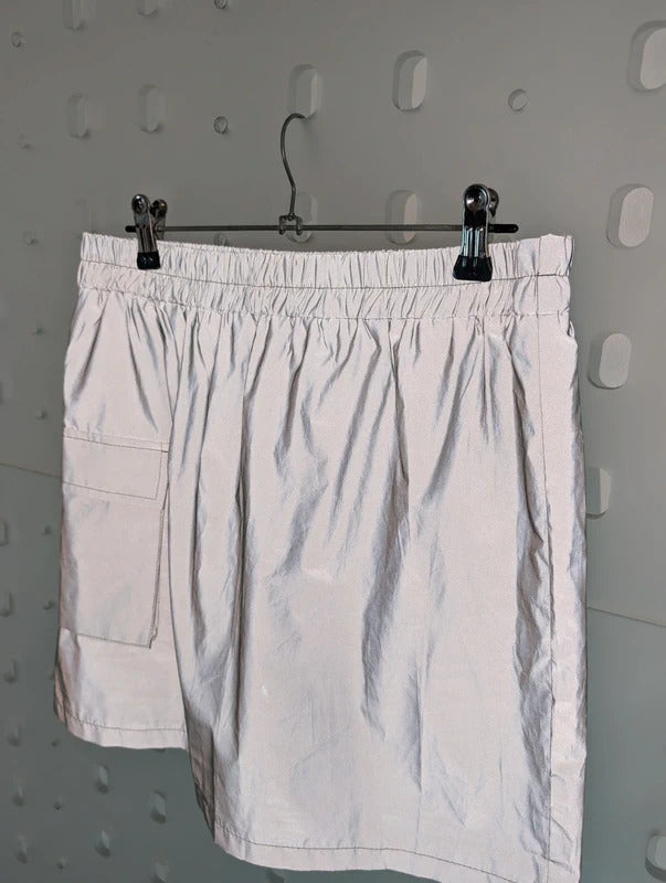 In Vogue Paris Reflective Silver Grey Utility Cargo Mini Skirt M