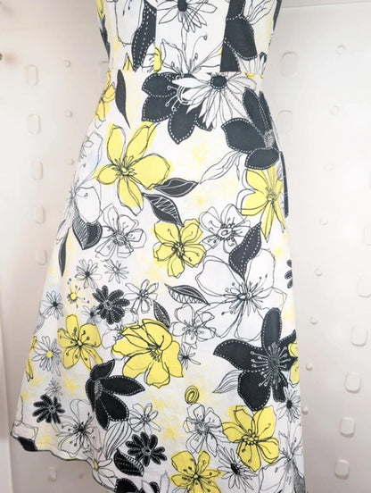 Vintage Morgan De Toi Floral Strapless Dress Yellow Black UK8