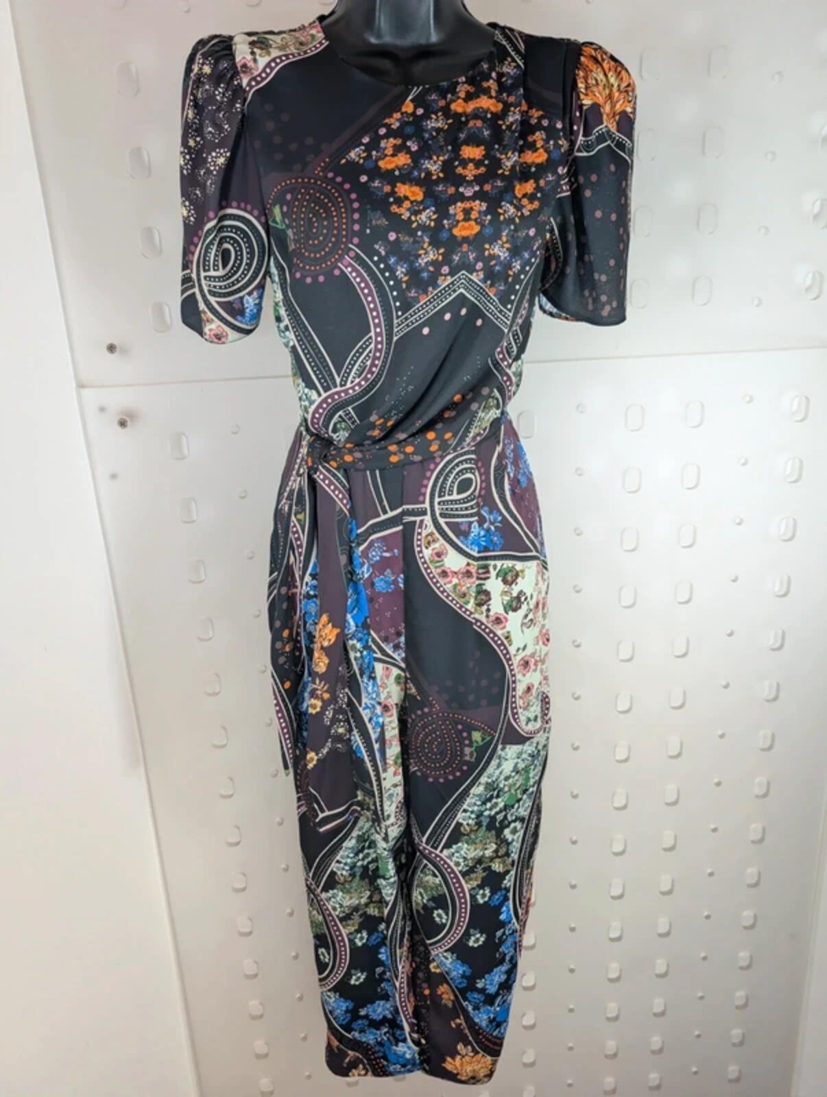Krisp Floral Patchwork Jumpsuit Black UK10