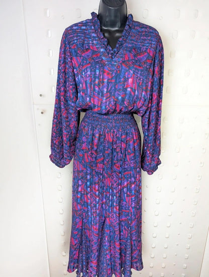 Vintage 70s Kanga Collection by Dale Tryon Maxi Dress – Pink & Purple Print – M