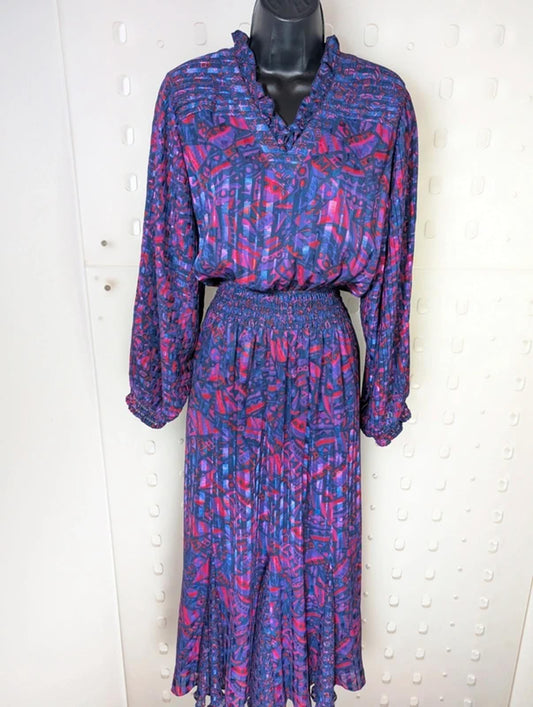 Vintage 70s Kanga Collection by Dale Tryon Maxi Dress – Pink & Purple Print – M