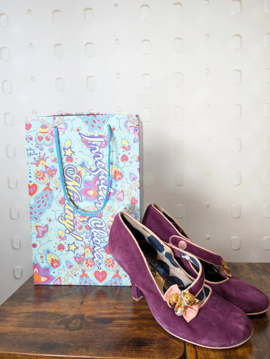Irregular Choice purple suede heels | UK 6 | Bow & cat detail | Project pair