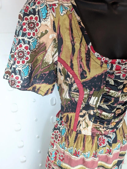 Joe Browns Boho Cotton Dress Tie Back Square Neck UK 14