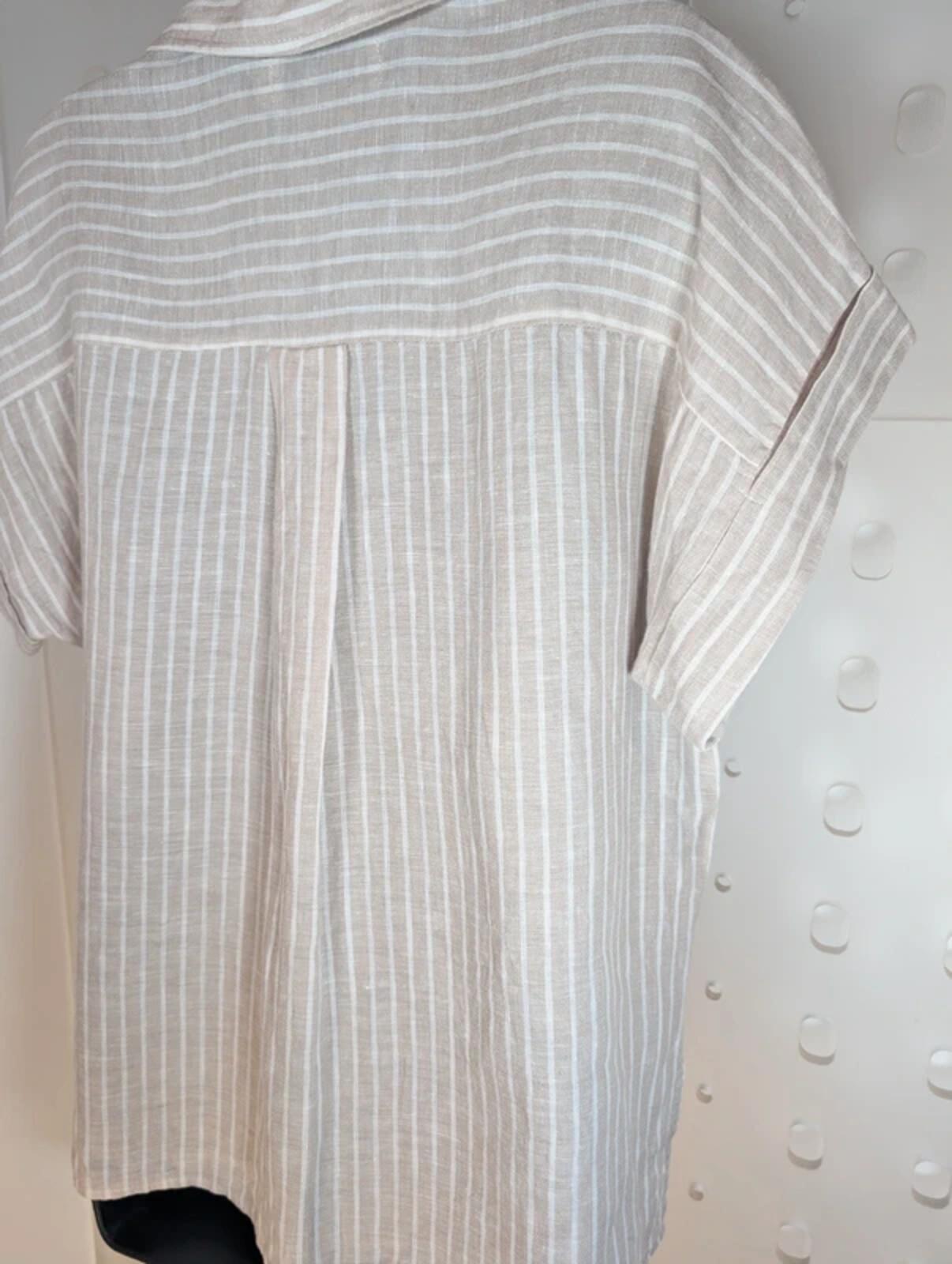 Eb & Ive Linen Shirt Beige Stripe Boxy Fit Size M