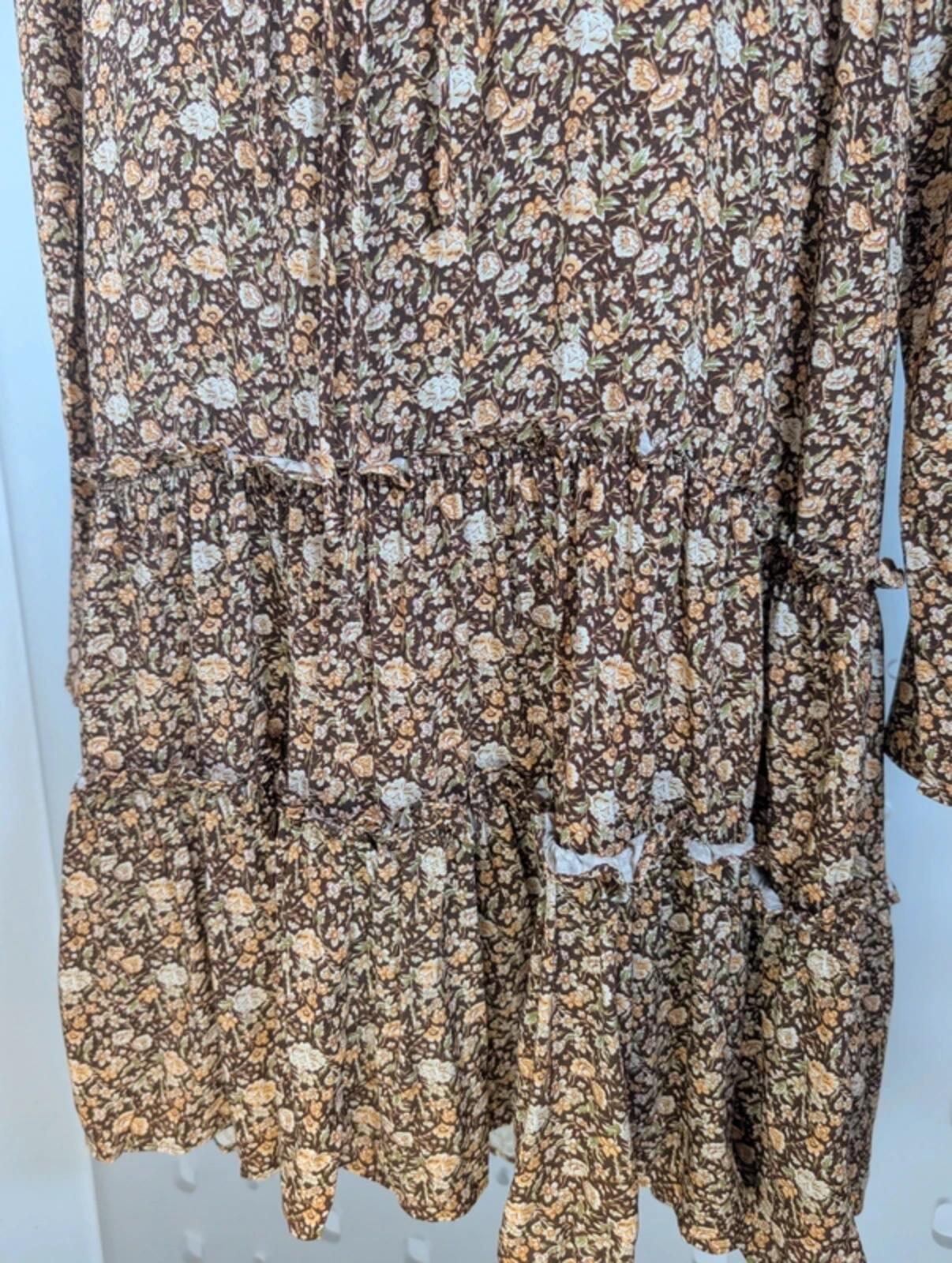 Urban Revivo brown floral boho dress XS UK6 floaty romantic viscose