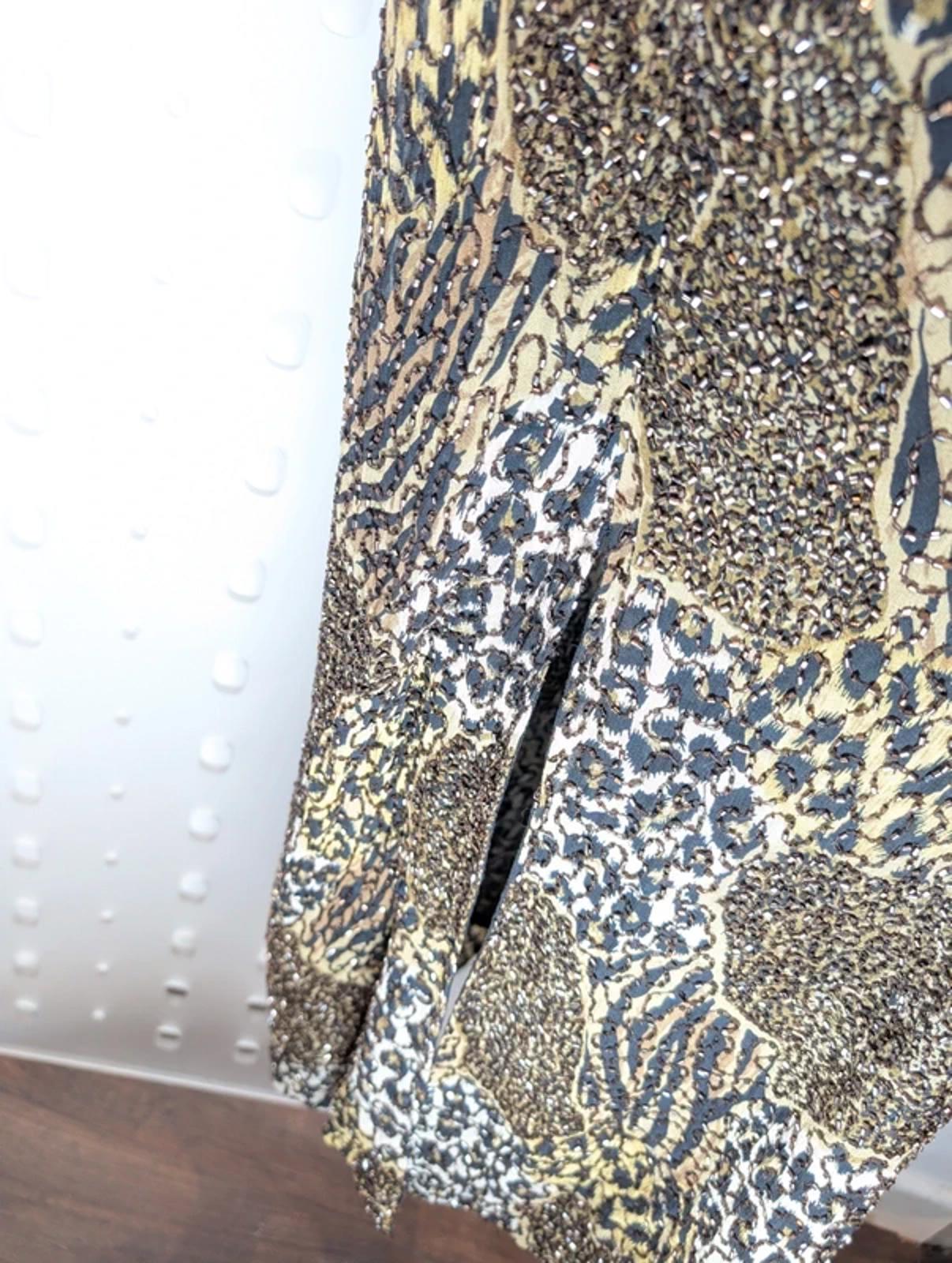 Medici Beaded Leopard Print Bias Cut Maxi Dress Cowl Neck Evening