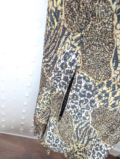 Medici Beaded Leopard Print Bias Cut Maxi Dress Cowl Neck Evening