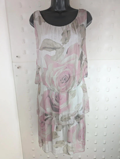 H Trend made in Italy silk layered rose print sundress S NWT