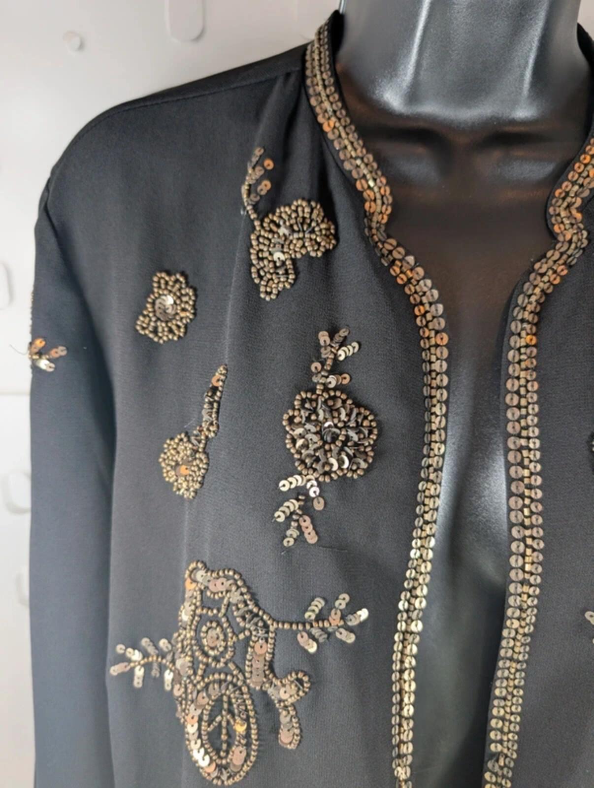 Long Tall Sally Embellished Black Evening Jacket UK16 Gold Beaded Occasionwear