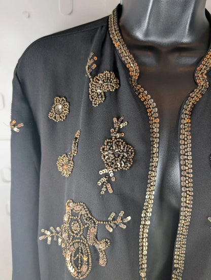 Long Tall Sally Embellished Black Evening Jacket UK16 Gold Beaded Occasionwear