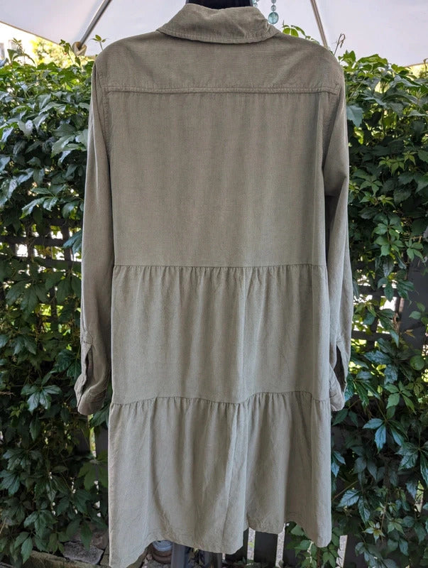 Velvet Heart Needlecord Shirt Dress Olive Green UK14