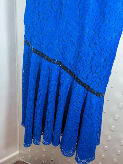 Vintage Blue Lace Maxi Dress Royal Blue UK14/16
