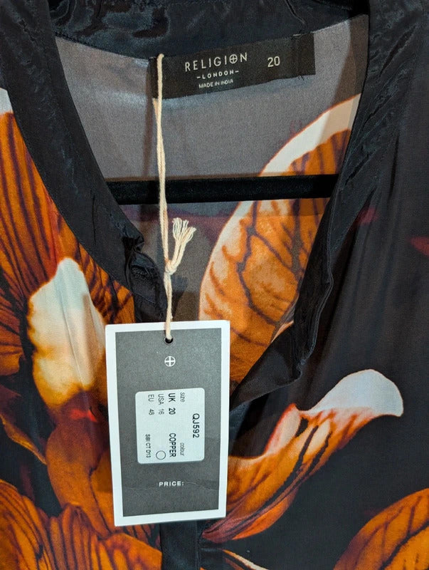 Religion Mushroom Print Cupro Shirt Dress UK20 NWT