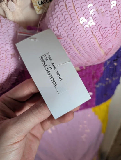 Lace & Beads Alicia Sequin Colour Block Midaxi Dress UK14 Party Occasion