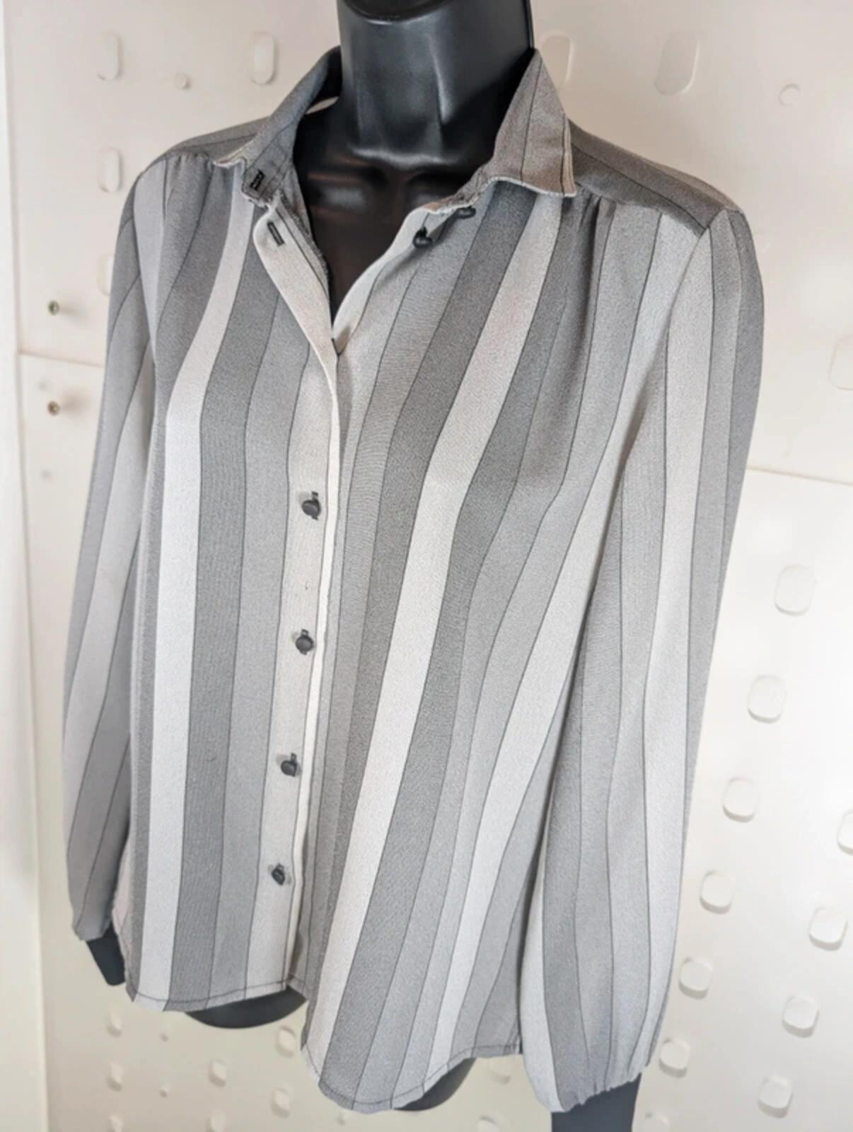 Vintage Leonella Grey Stripe Blouse Made In England UK12