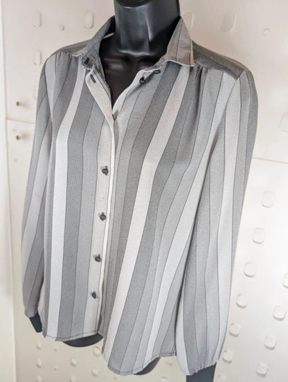 Vintage Leonella Grey Stripe Blouse Made In England UK12