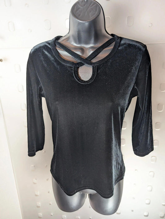 Vintage 90s Velvet Top – Jonden by Linda Leal – Black – UK 8 (est.)