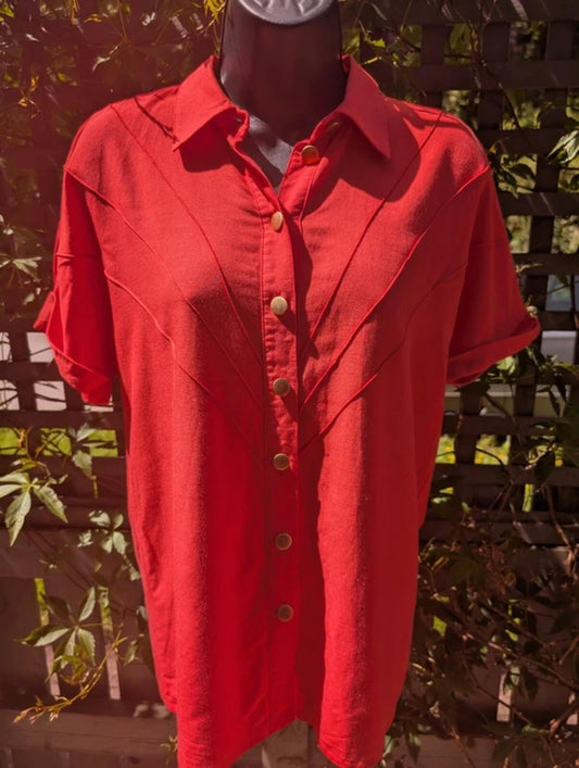 Frankenwälder Vintage Coral Western Blouse Viscose Linen UK10/12
