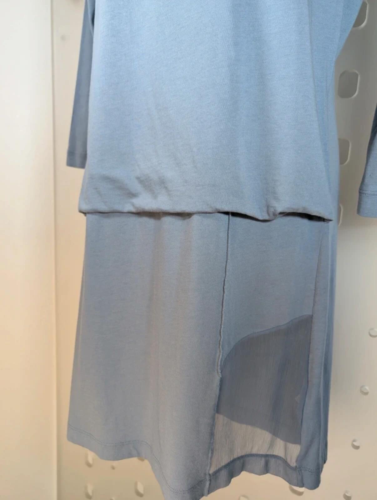 Sandwich Longline Top Medium Mesh Panel Modal 3/4 Sleeve