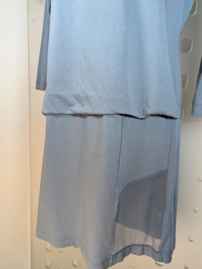 Sandwich Longline Top Medium Mesh Panel Modal 3/4 Sleeve