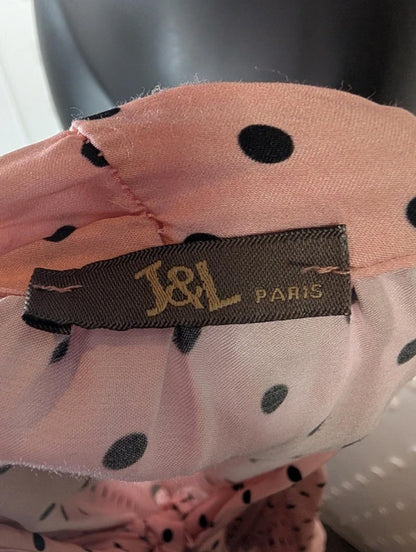 J&L Paris Made in Italy Pink Polka Dot Silk Blend Pussy Bow Blouse