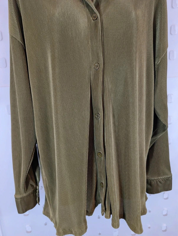 Kangol Khaki Pleated Satin Trim Oversized Shirt UK14 NWT