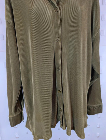 Kangol Khaki Pleated Satin Trim Oversized Shirt UK14 NWT