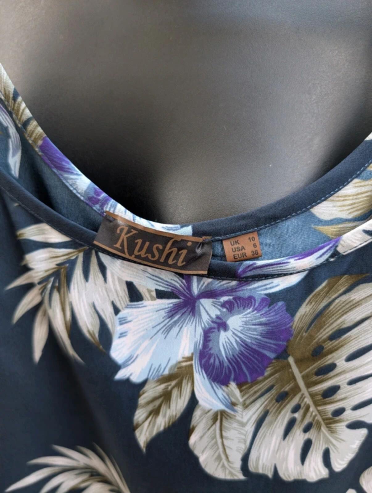 Kushi tropical print longline vest top UK10 navy summer cami