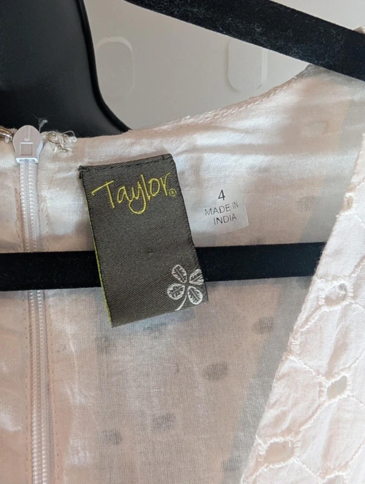 Taylor White Broderie Anglaise Dress Fit & Flare Cotton Size 4
