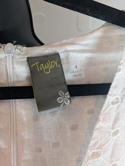 Taylor White Broderie Anglaise Dress Fit & Flare Cotton Size 4
