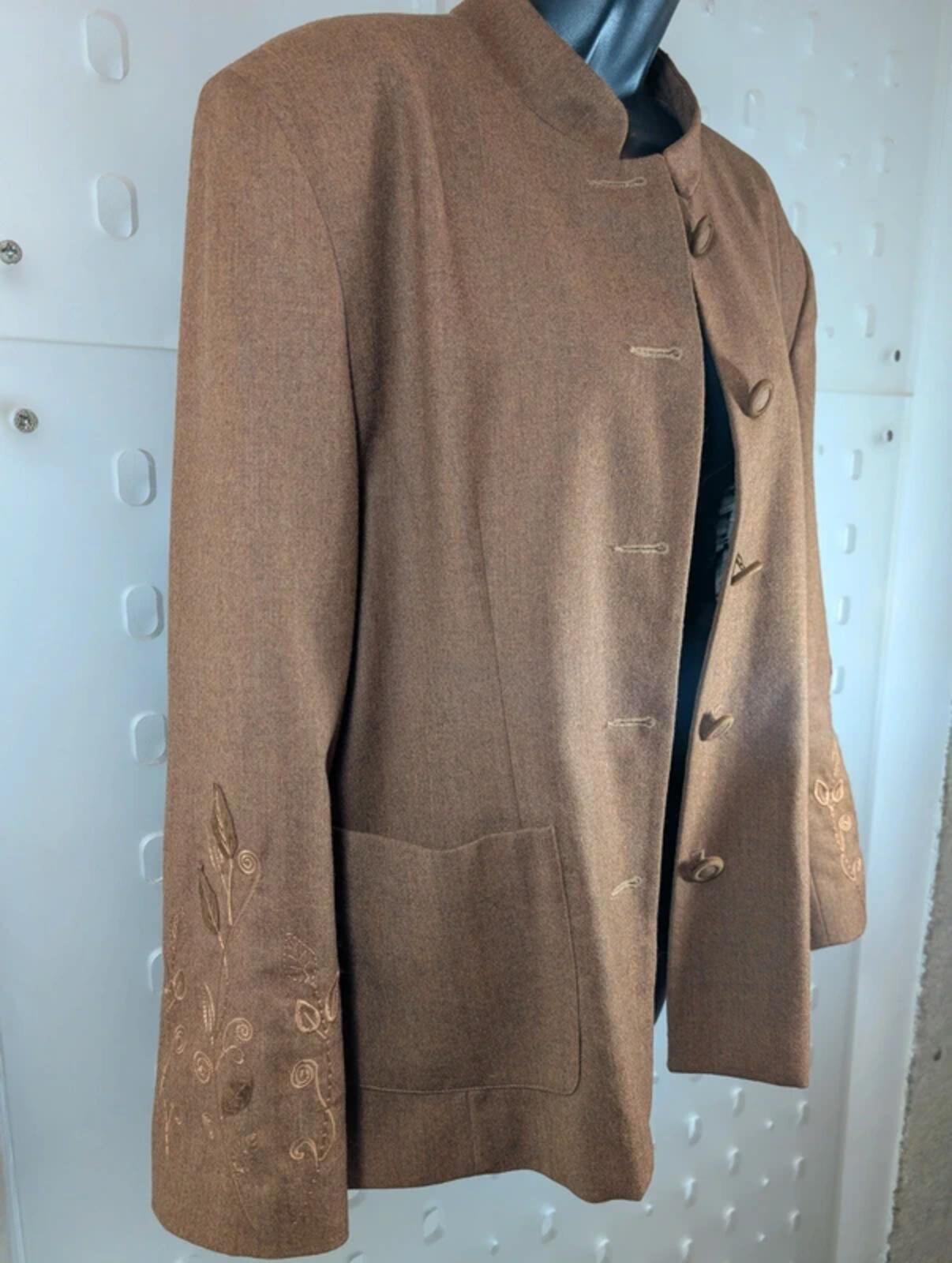 Mary Kimberley Wool Embroidered Jacket Tan Brown EU44