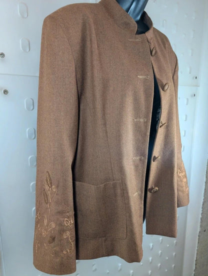 Mary Kimberley Wool Embroidered Jacket Tan Brown EU44