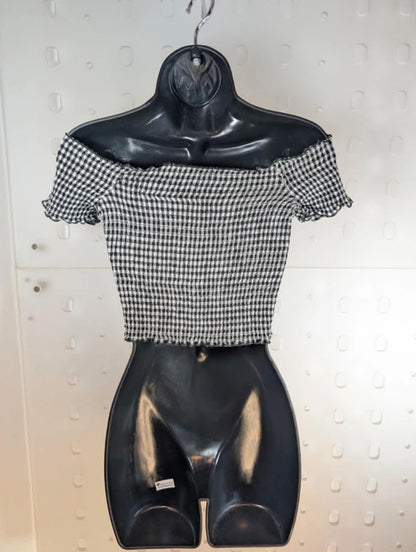 Pins & Needles Check Shirred Crop Top Off Shoulder S