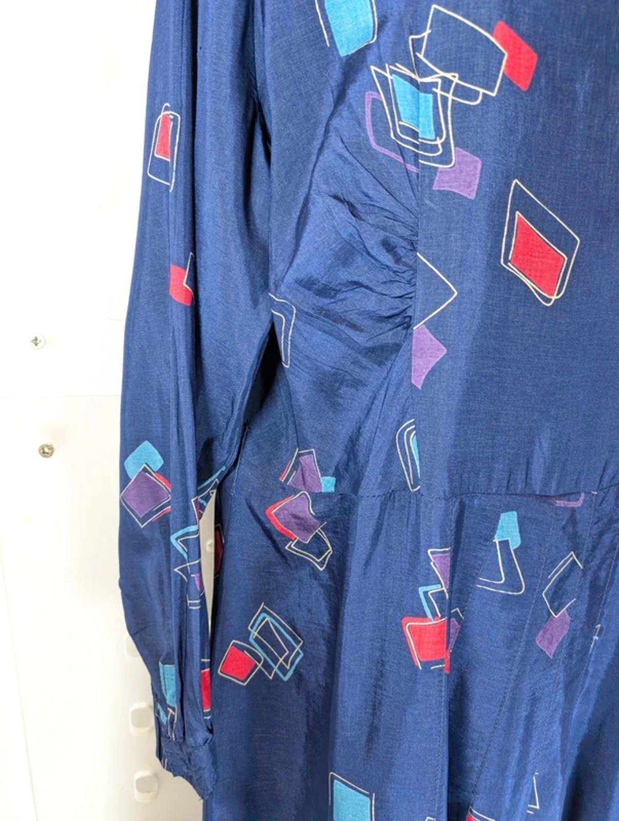 Vintage Navy Abstract Print Midi Dress Made in Greece