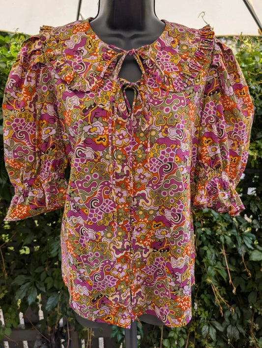 Suncoo Laury Floral Print Blouse 100% Cotton Medium