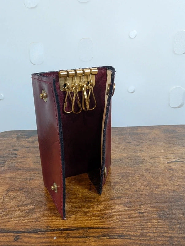 Vintage Camel Burgundy Leather Four Key Wallet