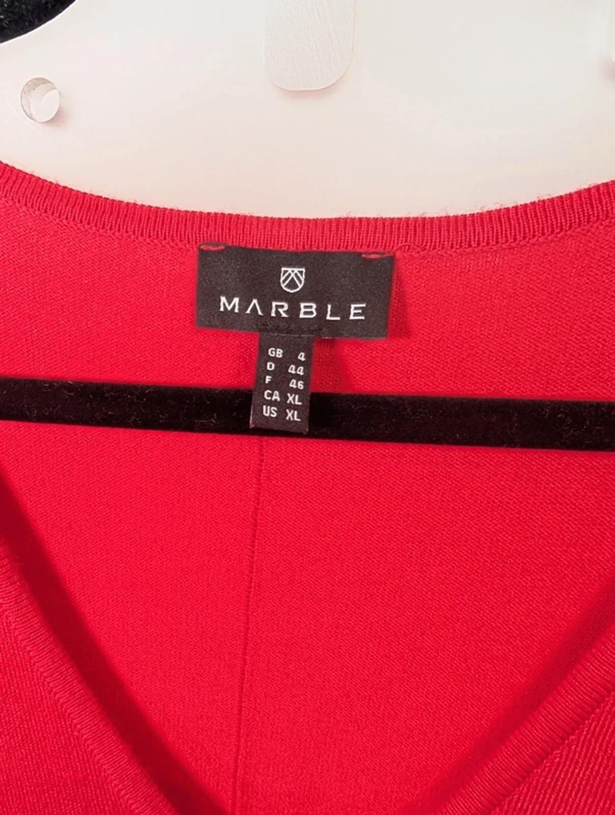 Marble Bright Red Batwing Knit Top XL V Neck