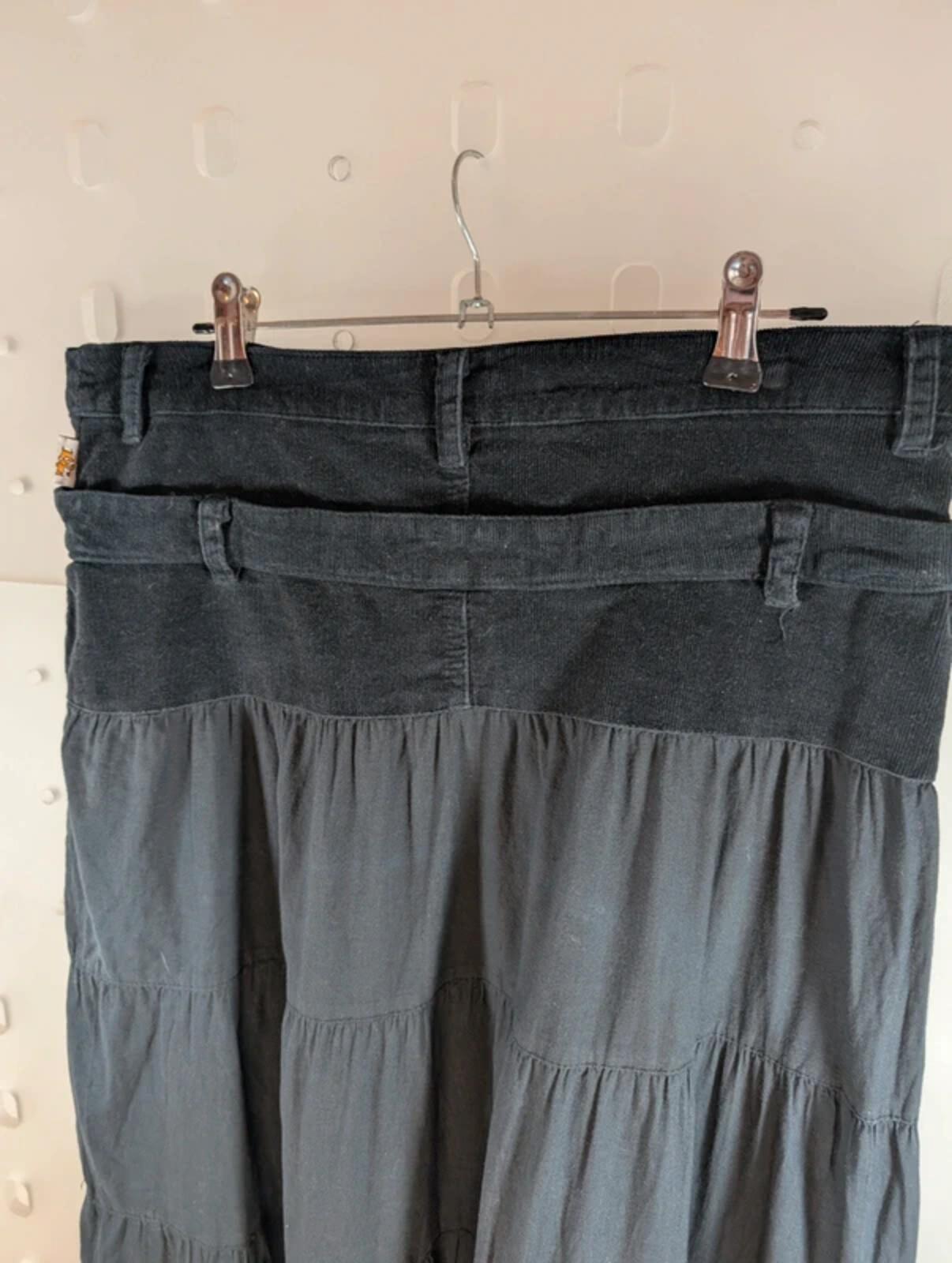 Ke Kaña Corduroy & Cotton Maxi Skirt – Boho Patchwork Style – UK 12
