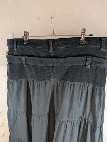 Ke Kaña Corduroy & Cotton Maxi Skirt – Boho Patchwork Style – UK 12