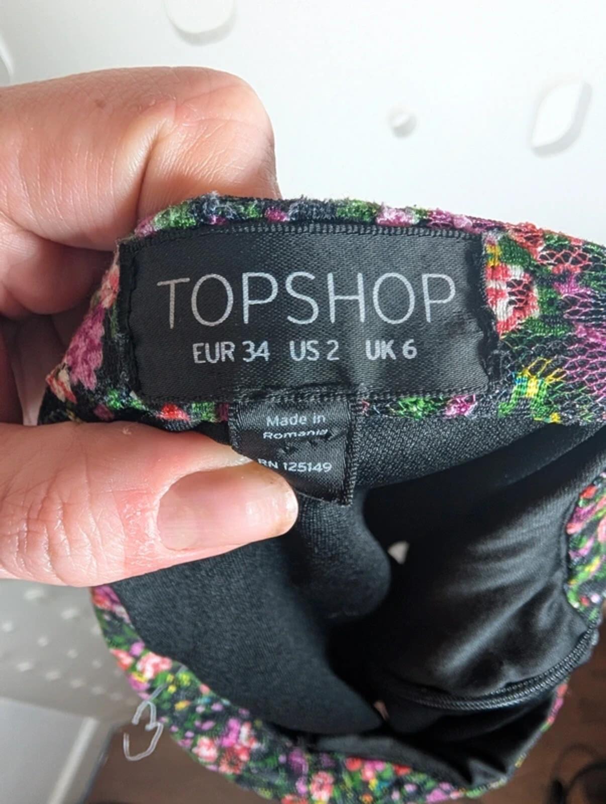 Topshop Floral Mesh Mini Skirt Black Pink UK6