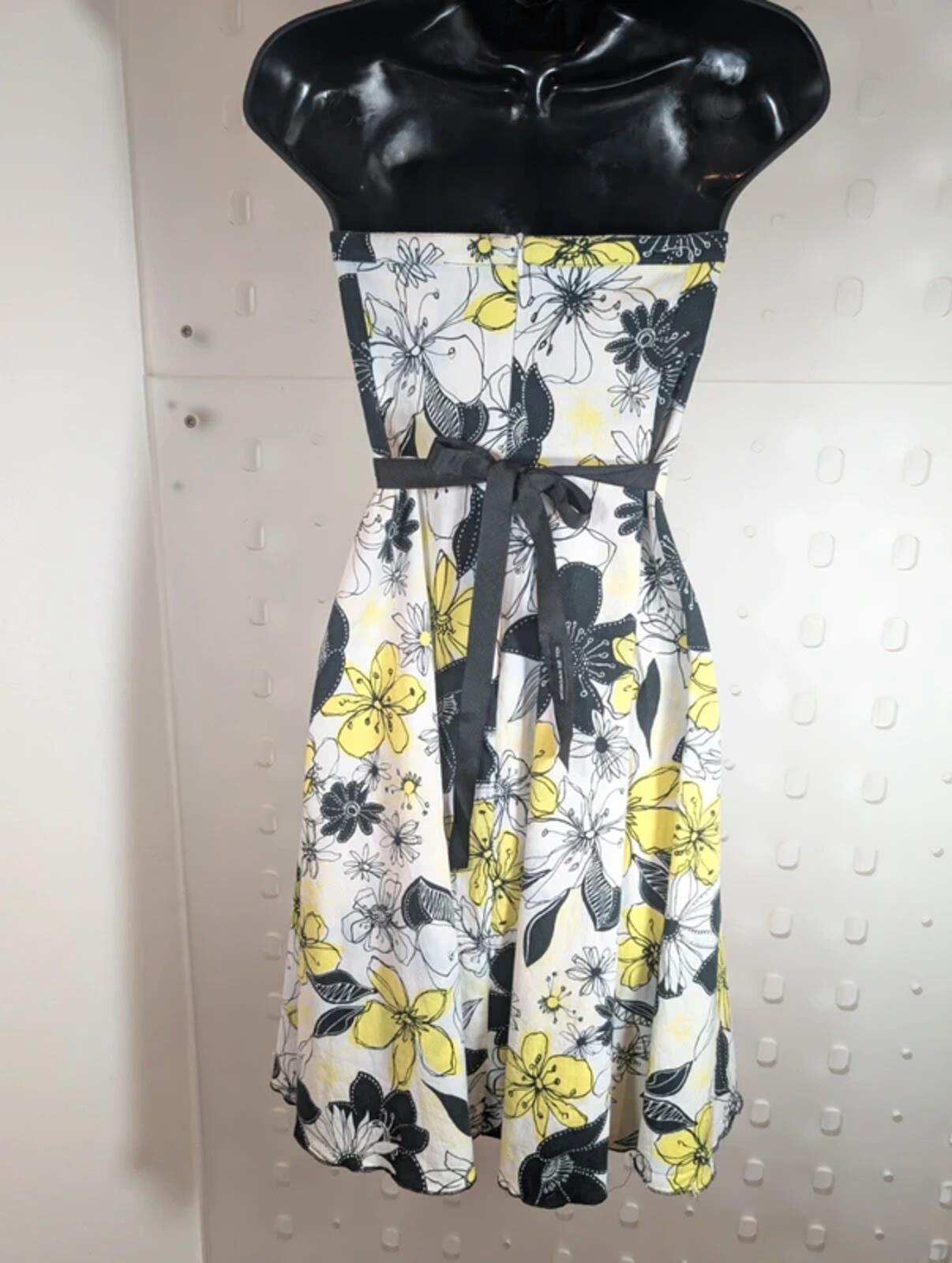 Vintage Morgan De Toi Floral Strapless Dress Yellow Black UK8