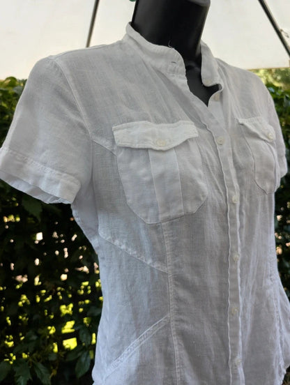 Next 100% Linen Utility Shirt White UK8