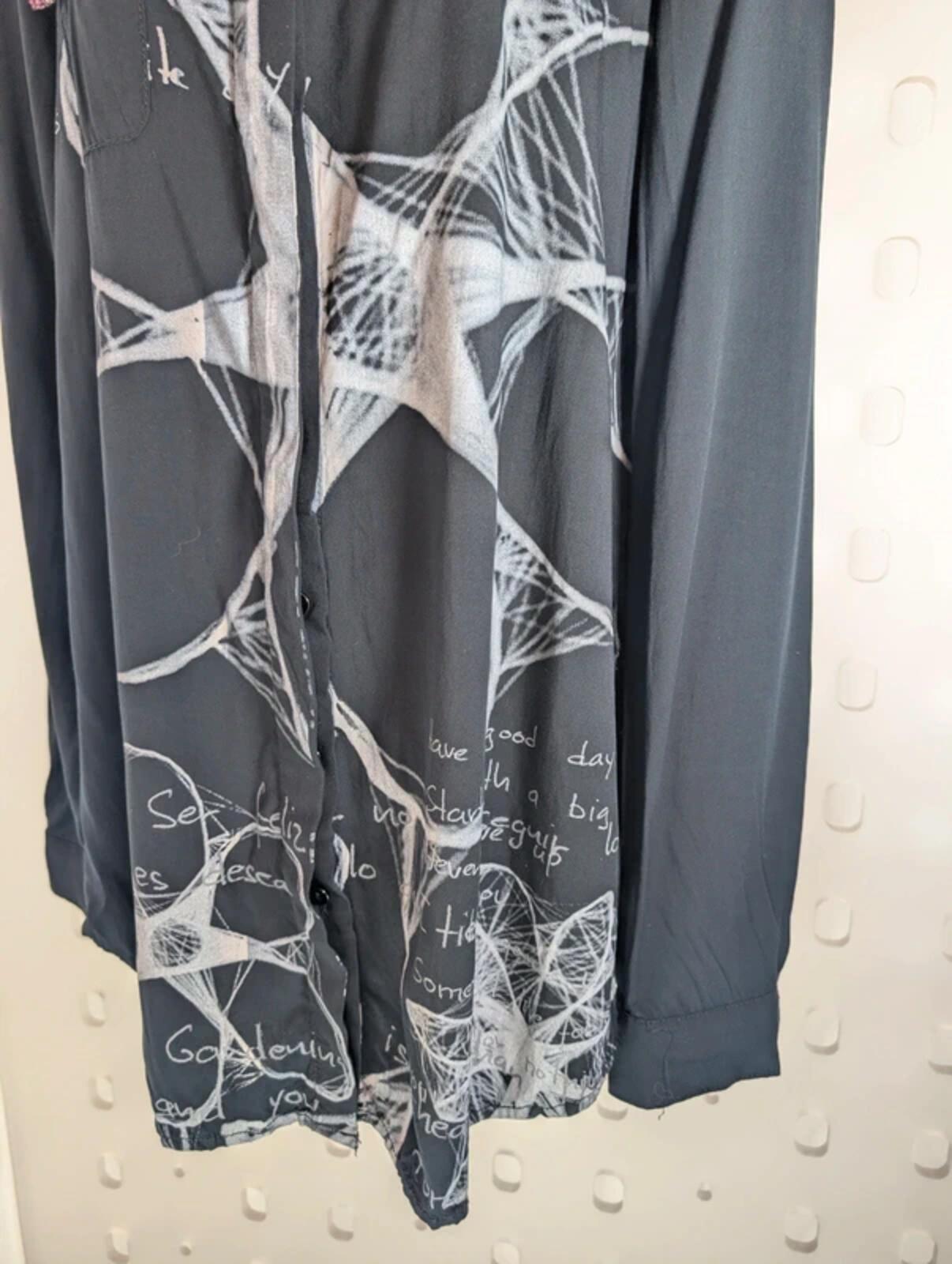 Desigual Abstract Script Print Longline Blouse Shirt Large