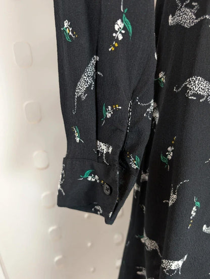 Warehouse Black & White Leopard Animal Print Dress UK8 Button Front Viscose