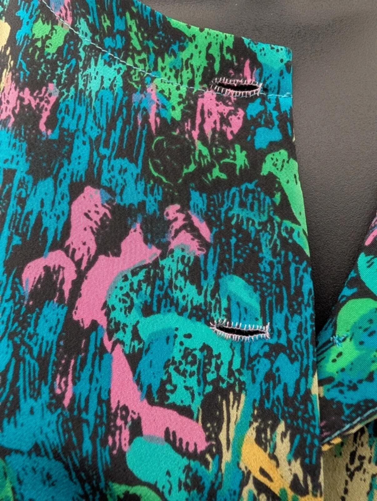 Vintage Handmade 1980s Abstract Print Shirt Pink Blue Green