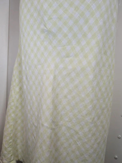 Vintage Laura Ashley Green Label Check Maxi Dress White Yellow UK12/14