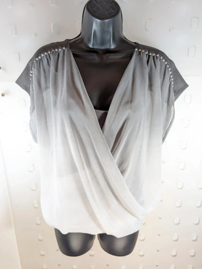 Mint Velvet Ombre Studded Draped Blouse UK18 Sheer Layered Top